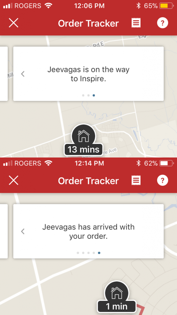 Order confirmation is received with a visual of the driver and estimated time